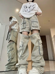 American Detachable Design Sense Tooling Jeans Y2K Gothic Retro High Street Straight Small Vibe Waisted Pants
