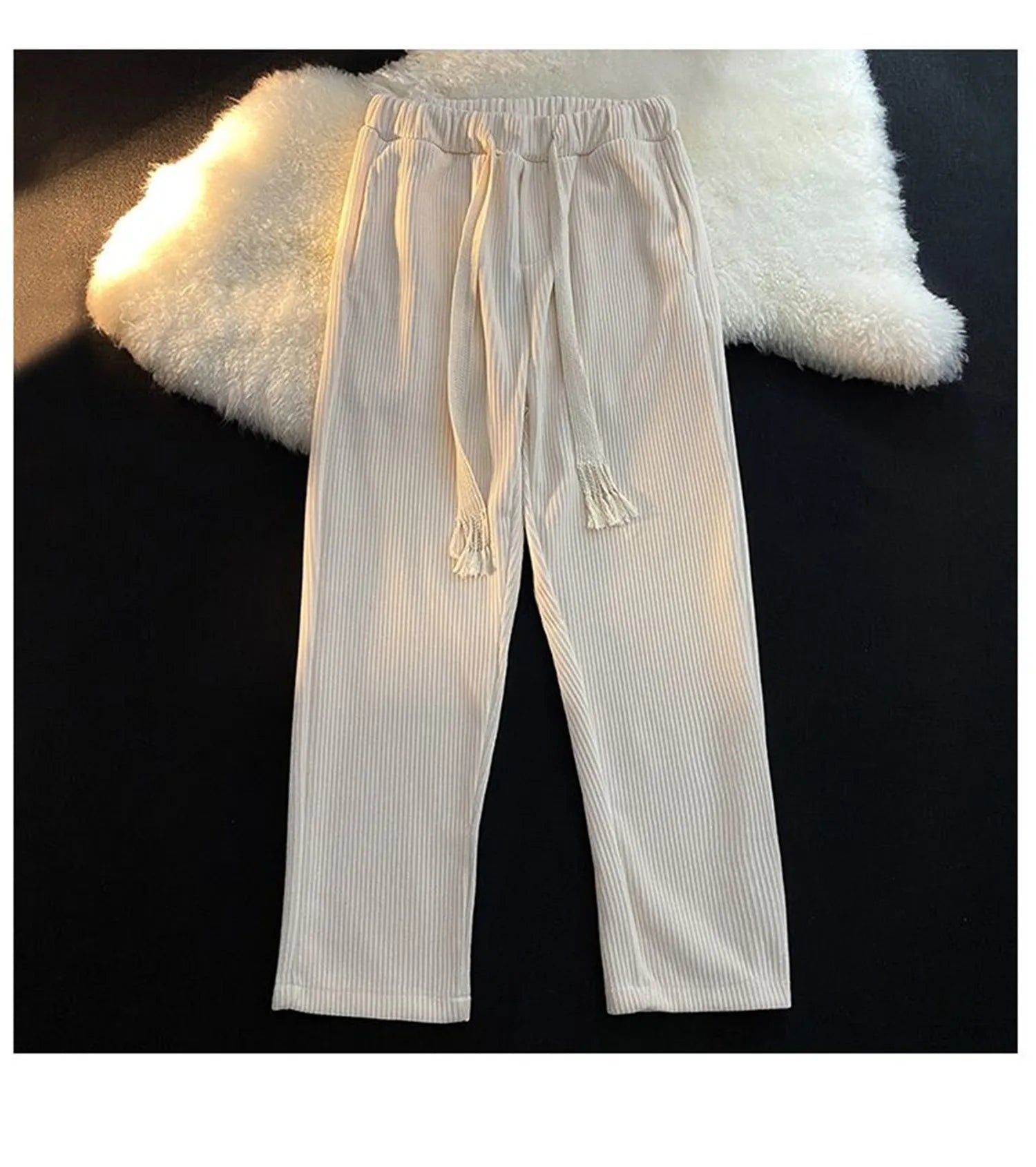 Solid Pants Retro Ankle Length Casual Korean Style Pant Male Elastic Waist Loose Pant Man Streetwear Black Gray