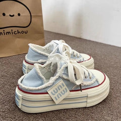 Casual Height Increasing Platform Canvas Shoes Outer White Sneakers Slipper Slip on Sandals Vulcanize Shoes