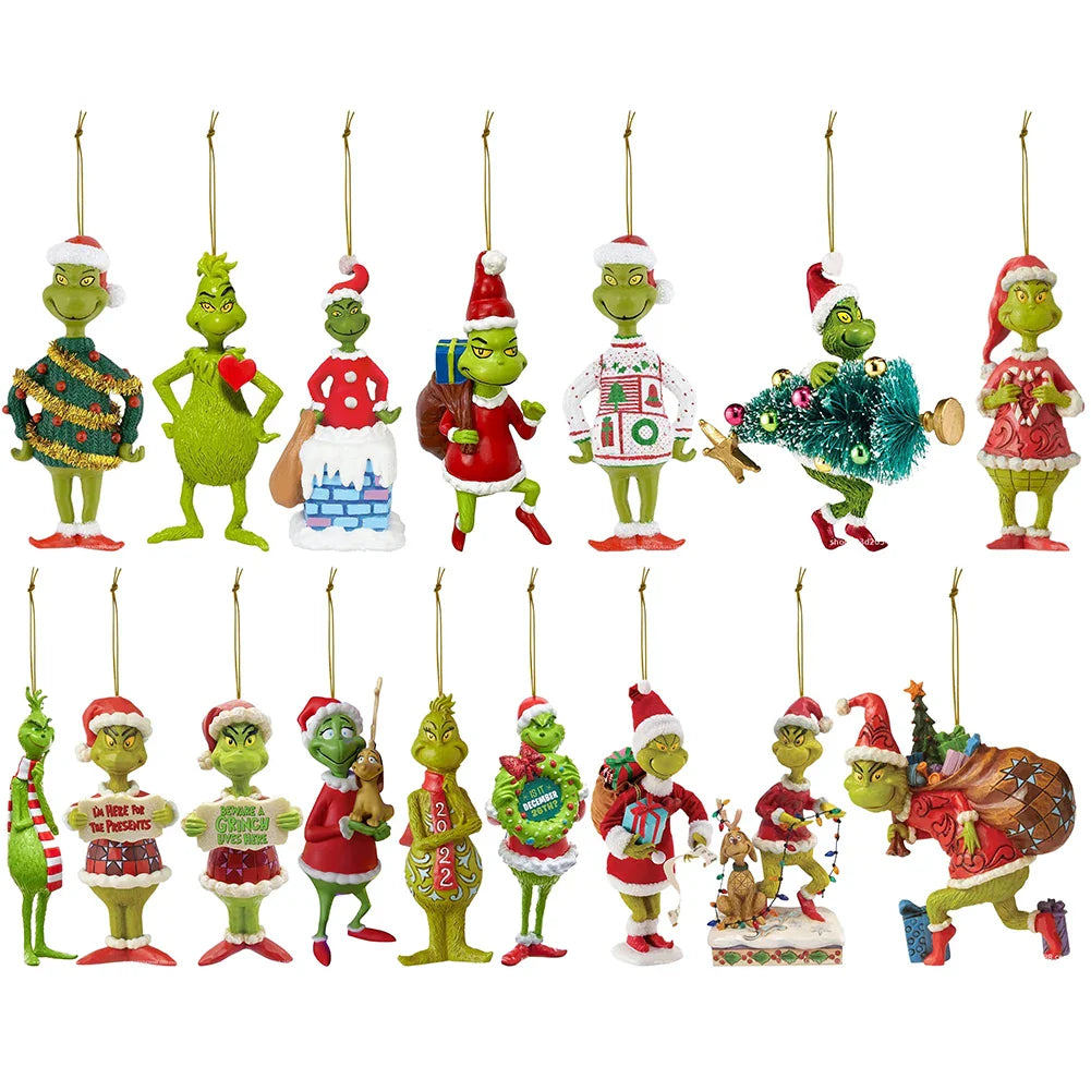 18Pcs 2D Acrylic Christmas Tree Green Monsters Ornaments Cute Green Monsters Christmas Tree Pendants Christmas Tree Decor