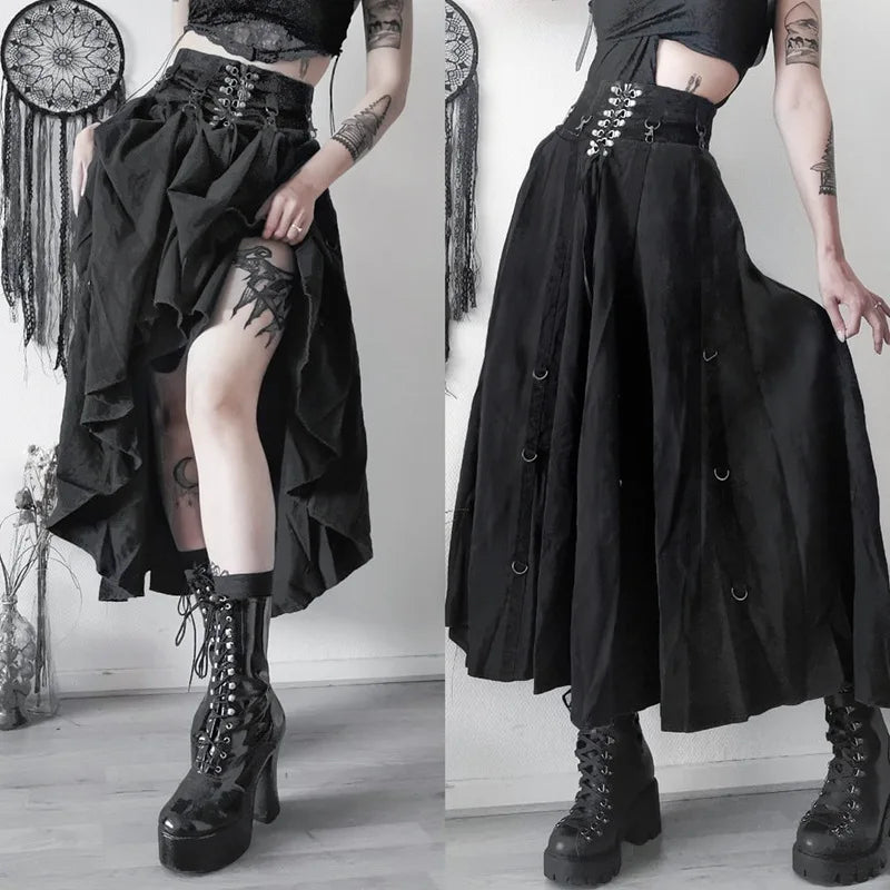 Goth Streetwear Gothic Skirt Harajuku Emo Alternative Grunge High Waist Bandage A-line Skirts Y2k E-girl Indie Clothes