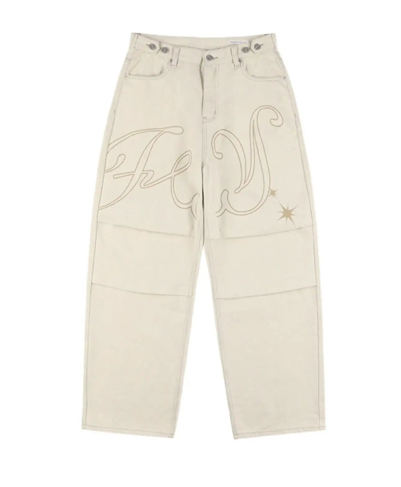 Light Colour Trend Dressing Up Korean Style Simple Baggy Angel Printed Jeans Necessary Solid Retro Straight Pants