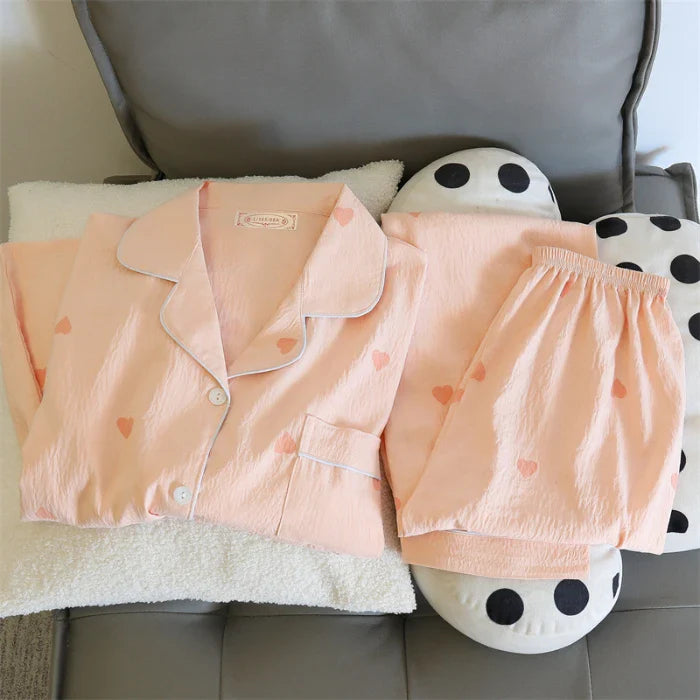 2 PCS Pajama Sleepwear Pajama Set Long Sleeved Pants Suit Peach Print Ventilate Soft Comfortable Home Leisure Home Clothes