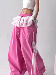 American retro trend patchwork lace skirt casual wide leg pants Y2K millennium pants emo