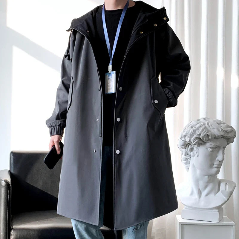 Trench Turn Down Collar Hooded Trenchcoat Single-breasted Loose Windbreaker Casual Overcoat Fake Two Piece