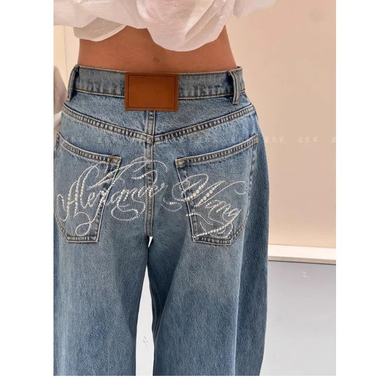 Loose Wide Leg Jeans Casual Pants Trousers Vintage Retro Design American Style Chic Distressed Oversized