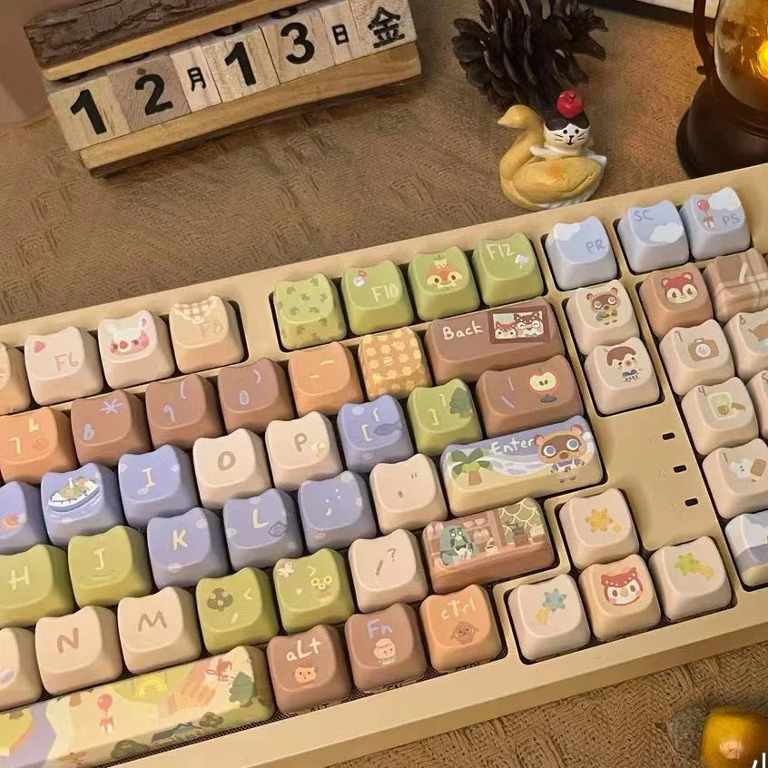 142 Keys Customized Gift Cute Cat keycaps MAO Keycaps Square Thermal Sublimation Mechanical Keyboard 2.25 U 2.75U