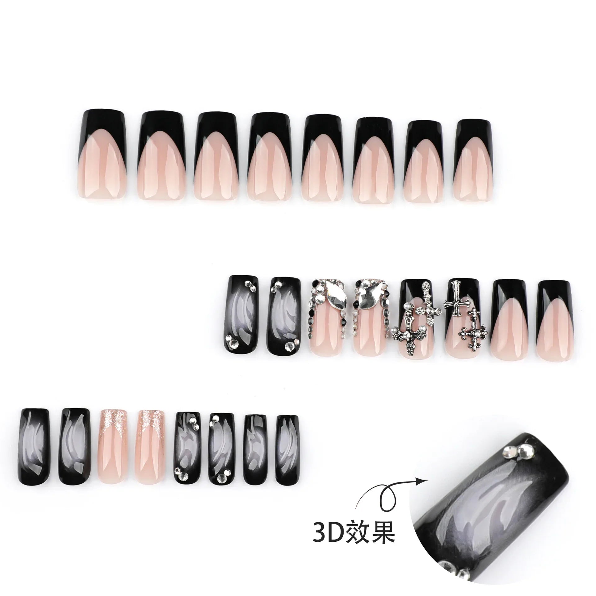 24pcs Glossy Black Fake Nails