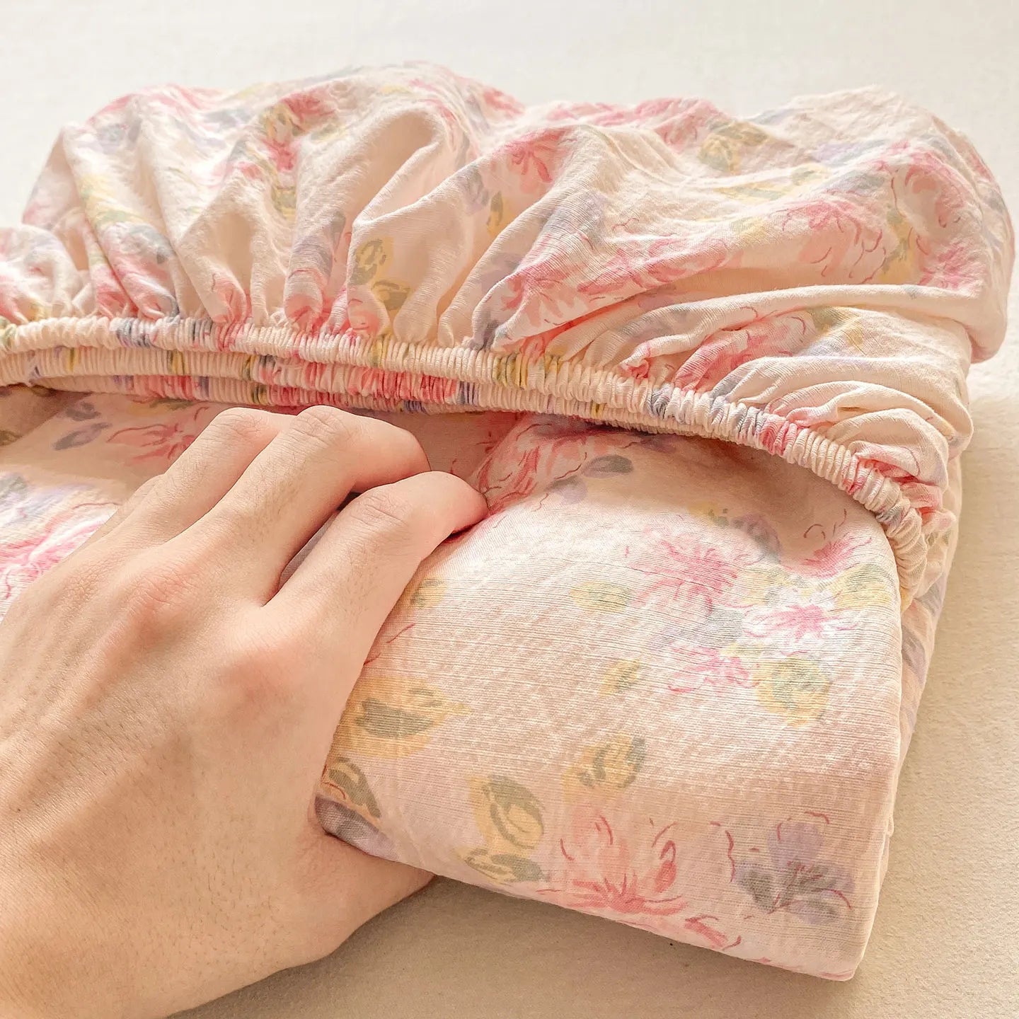 Washed Cotton Fitted Sheet with Elastic Bands Non Slip Adjustable Mattress Cover Printed Pure Cotton
