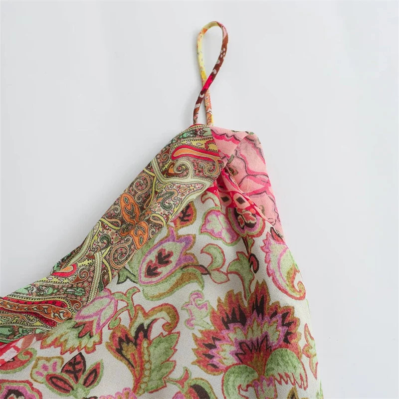 Slip Dress Patchwork Print Backless Dresses