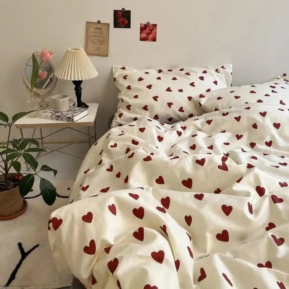 INS Nordic Pink Letter Bedding Set Four Pieces Quilt Cover Girls Single Twin Full Queen Size Duvet Cover Set