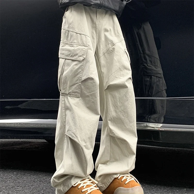 Big Pocket Cargo Pants Japanese Y2k Harajuku Loose Straight Wide Leg Trousers Baggy Pants Man Hip Hop Sweatpants