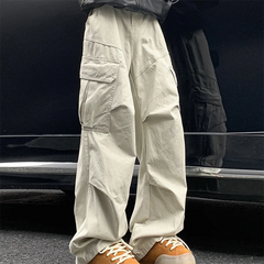 Big Pocket Cargo Pants Japanese Y2k Harajuku Loose Straight Wide Leg Trousers Baggy Pants Man Hip Hop Sweatpants