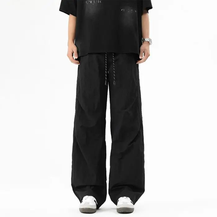 Trendy Loose Work Pants Ins Versatile Straight Tube Sports Micro Elastic Parachute Pants Drawstring Casual Pants