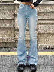 Vintage High Waist Flare Jeans Stretchy Bootcut Tight Denim Pants Bell Bottoms Casual Slim Fit Trousers