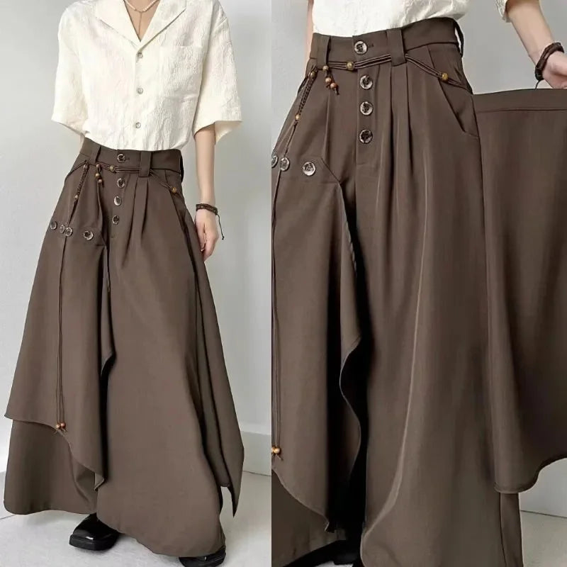 Button Irregular Skirt Pants