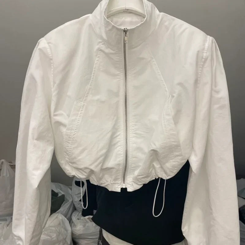Vintage Windbreaker Cropped Jackets Harajuku Oversized Streetwear Long Sleeve Elegant Top