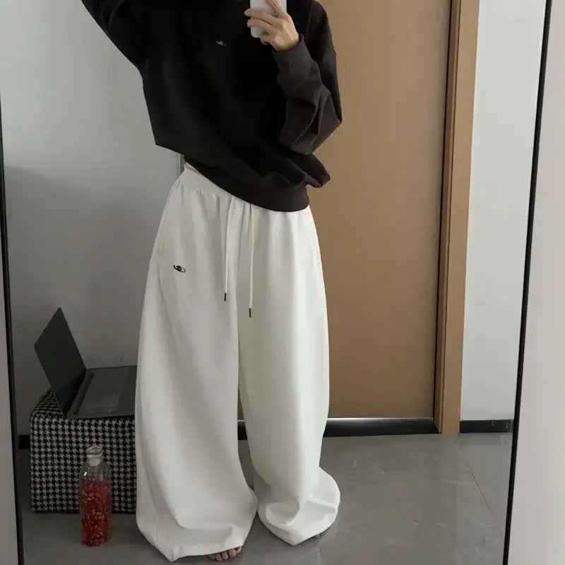American Retro Hip-Hop Oversized Black Casual Sweatpants Korean Streetwear Loose Jogging Pants High Waist Wide-Leg Pants