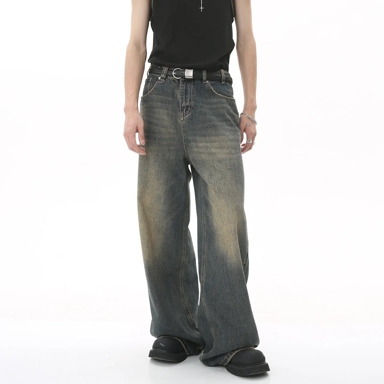 Baggy Straight Leg Wide Leg Jeans Male Vintage Wash Casual Denim Pants Youth Brand Streetwear Trousers