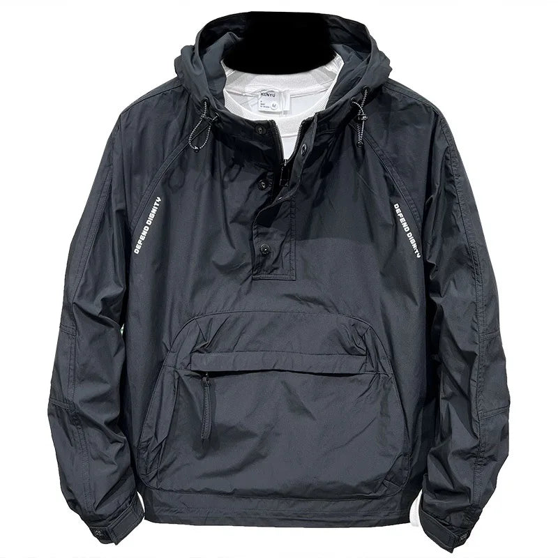 Long Sleeve Hooded Jacket Casual Outerwear with Zipper Pockets Outdoor Work Jacket Bomber Baseball Jacket