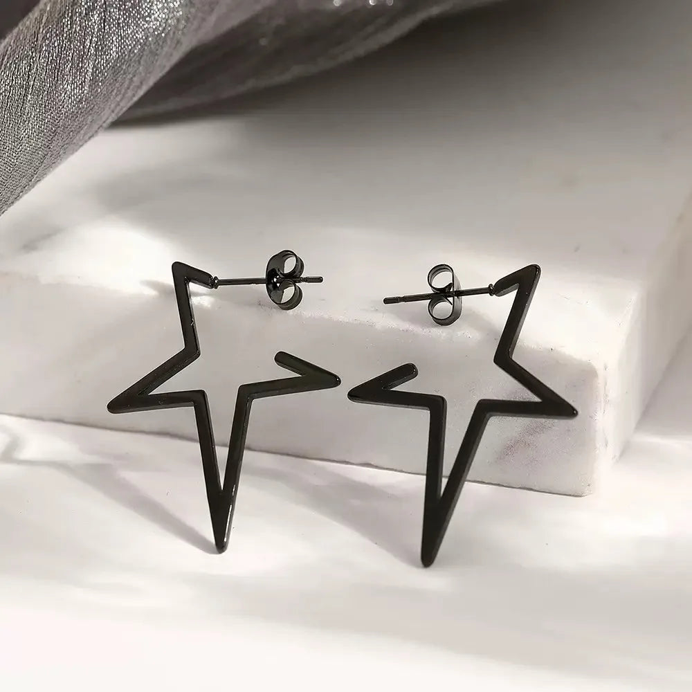 Harajuku Punk Big Star Earring Irregular Hollow Out Alien Metal Pentagram Ear Stud