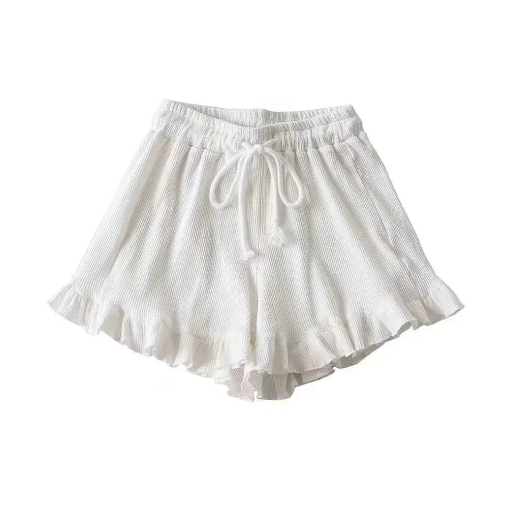 Ruffled Shorts Y2K Solid Higt Waist Comfortable Loose Short Pants Casual Streetwear Chic Clothing