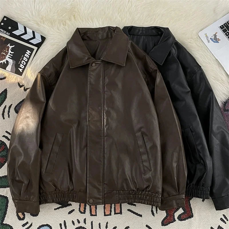 Loose Casual PU Leather Jacket Motorcycle Coat