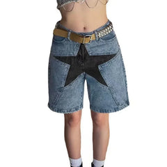Aelfric Eden Star Patchwork Denim Shorts Hip Hop Streetwear Shorts Y2K Harajuku Casual Track Shorts Sweatpants