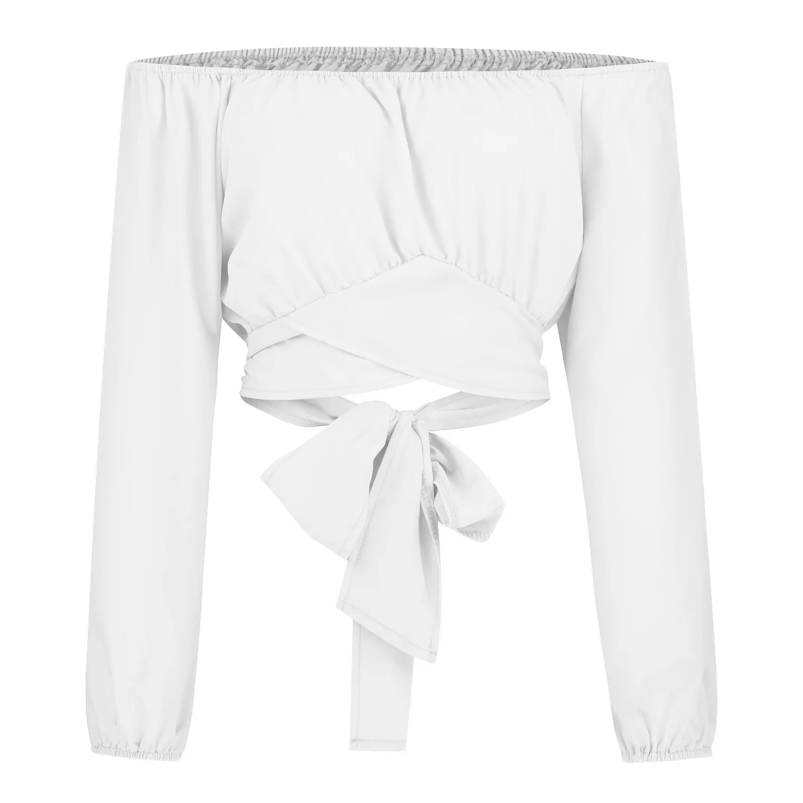Off Shoulder Shirts Puff Long Sleeve Y2K Crop Tops Clothes Black White Blouse Bandage Elegant Shirt