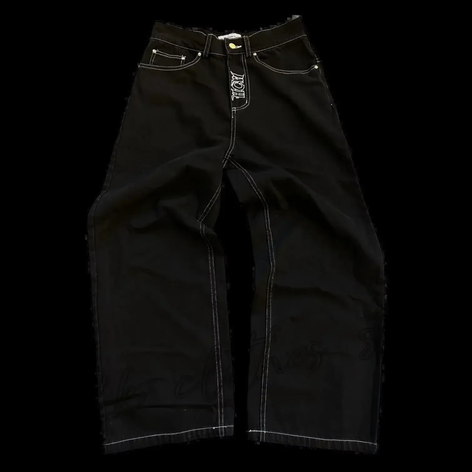 Retro Skull Embroidery Y2K Jeanss Hip Hop Washed Baggy Denim Pants Straight Casual Loose Wide Leg Trouser Streetwear