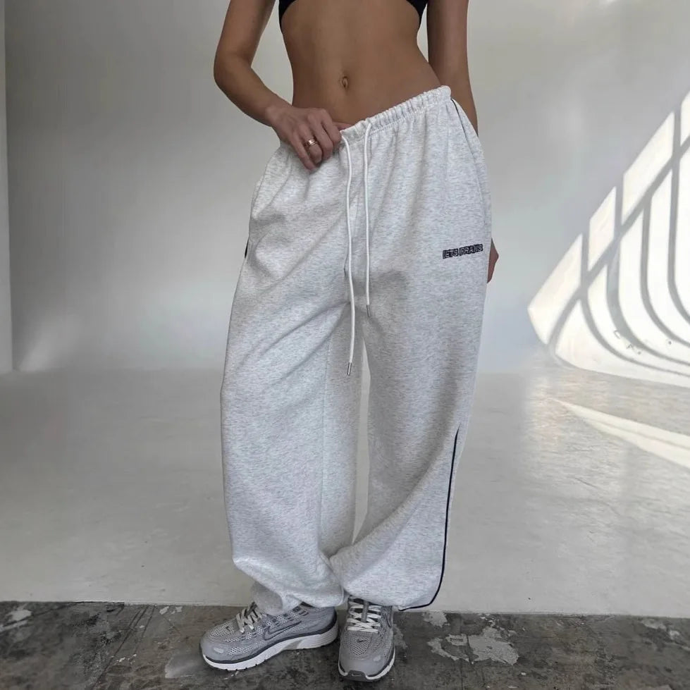 American Black Retro Hip-Hop Oversized Streetwear Casual Sweatpants Loose Jogging Pants High Waist Wide-Leg Pants