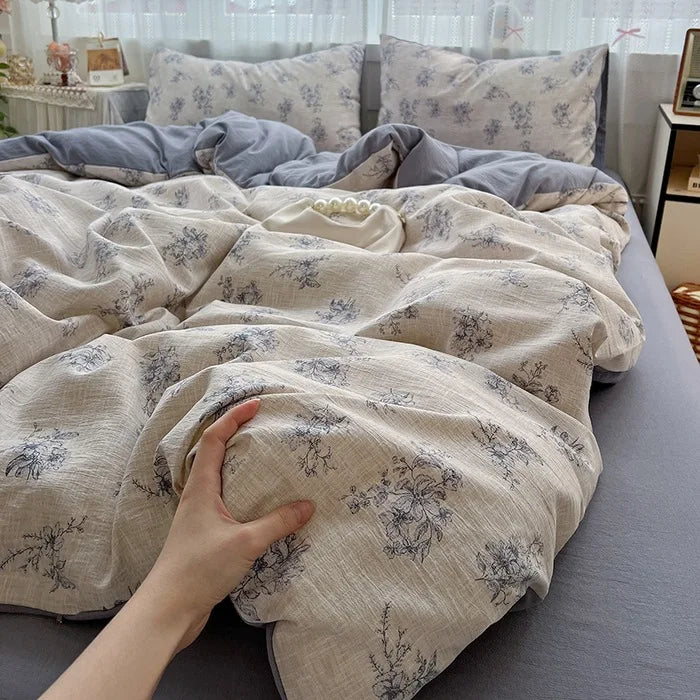 class A high gram weight linen raw hemp four-piece set jacquard quilt cover bed sheet student dormitory three-piece set