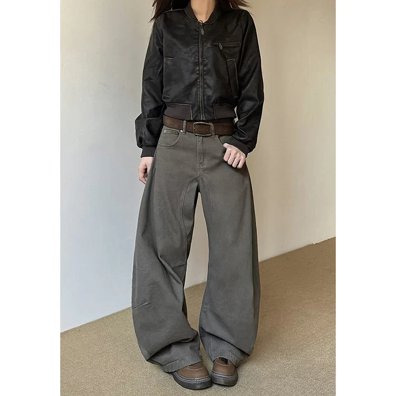 American Vintage High Waist Camel Jeans Baggy Y2K Wide Leg Denim Trouser Clothes