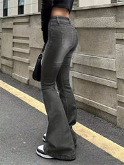 Flare Stretch Moustache Jeans Skinny Bell Bottom High Waist Gray Denim Pants Lady Classic Y2K Punk Long Trousers