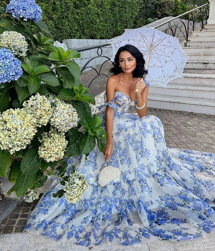 Floral Print Sleeveless Backless Lace Up Midi Prom Dress Elegant High Waist A Line Evening Dresses Outfits