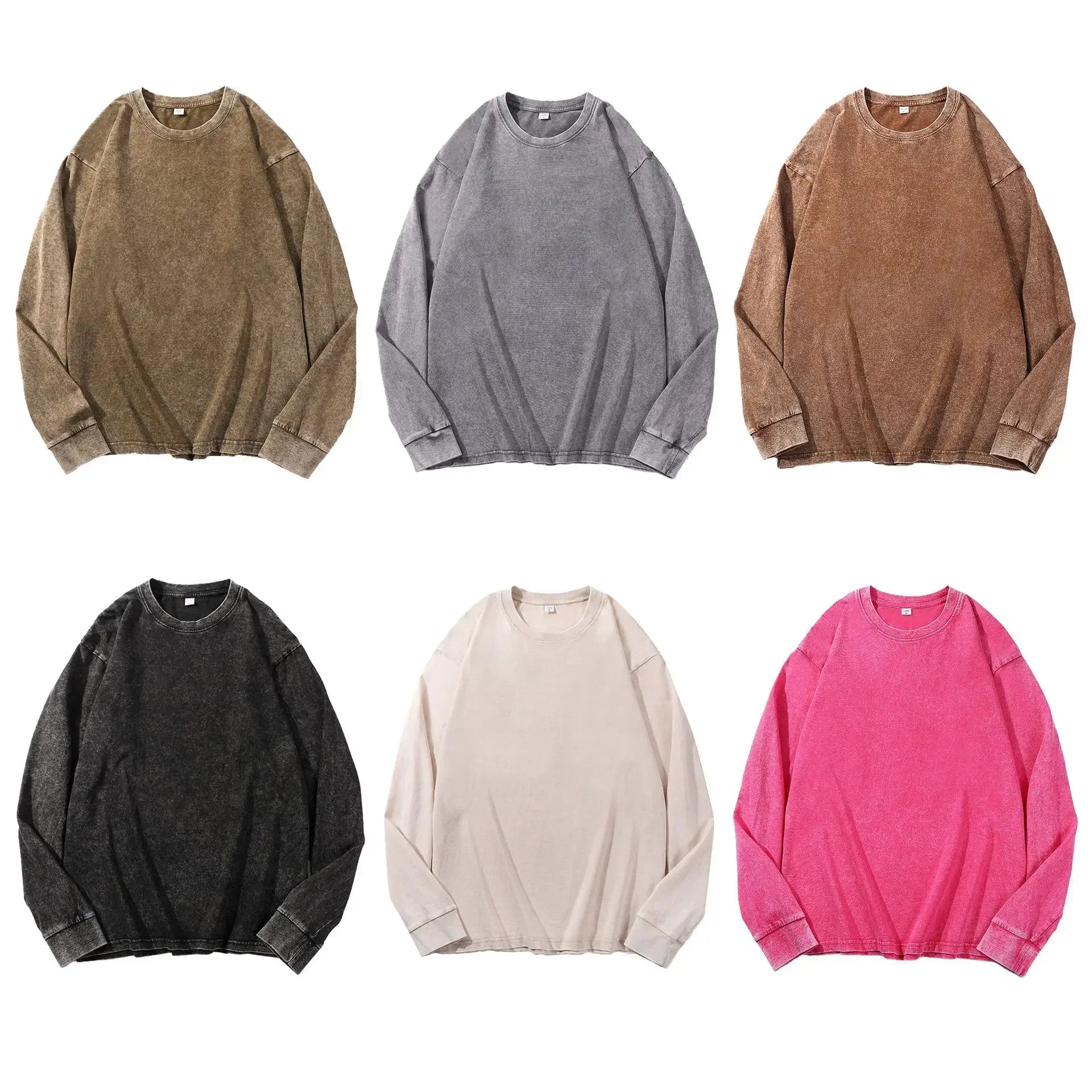 Distressed Long Sleeve Cotton T-Shirt