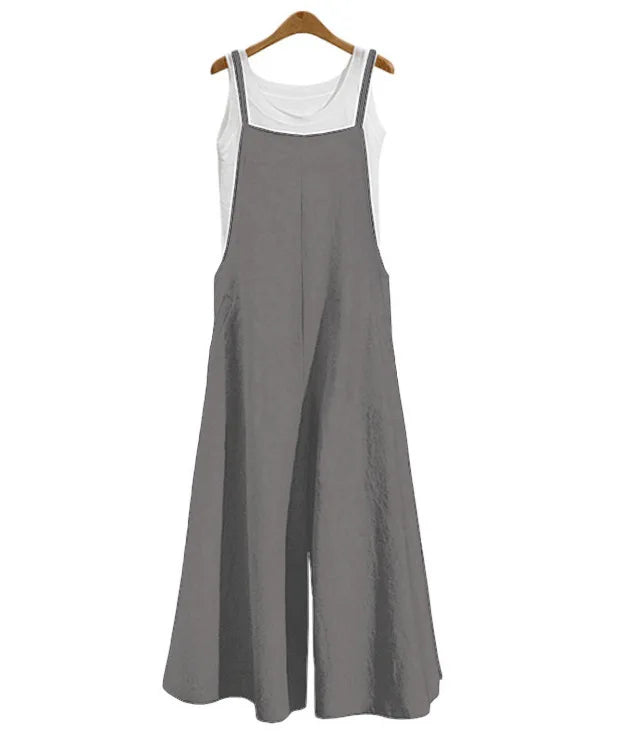 Straps Jumpsuit Solid Color Wide Leg Pants Dungaree Bib Overalls Casual Loose Sleeveless Cotton Linen Jumpsuits 5Xl