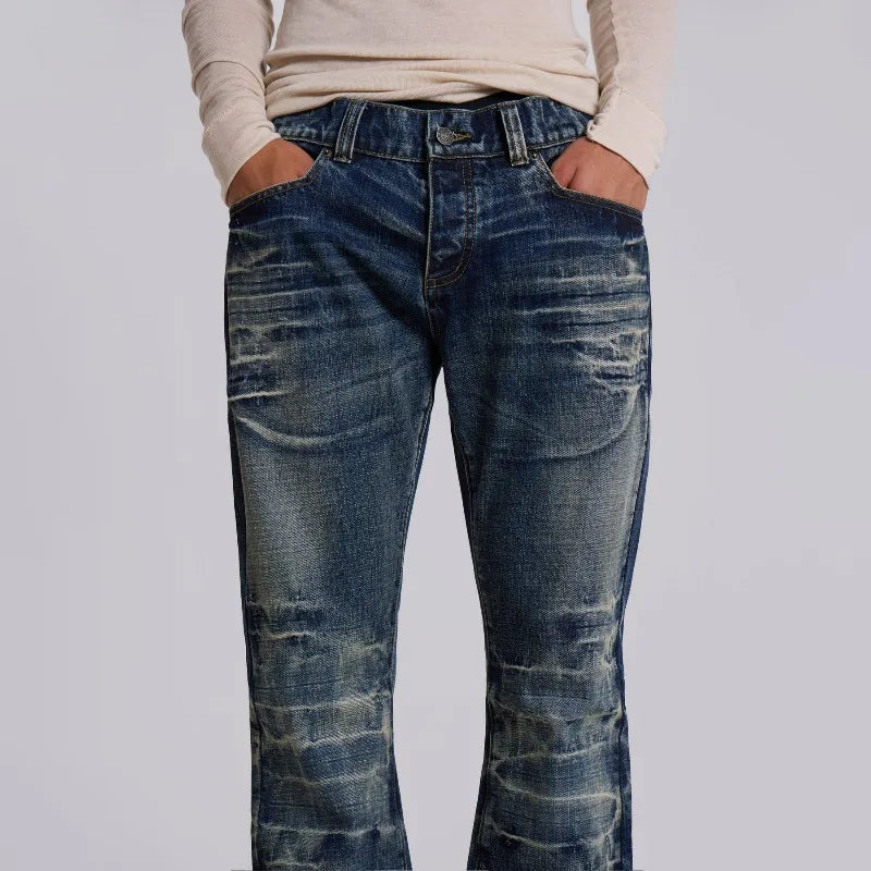 Y2K Mid Blue Flared Jeans Vintage Washed Bootcut Jeans Gothic High Street Unisex Streetwear Retro Baggy wide leg Pants