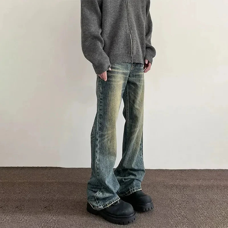 Vintage American Style Straight-Leg Slimming Long Jeans Distressed Washing Denim Pants Trendy Brand Bootcut Pants