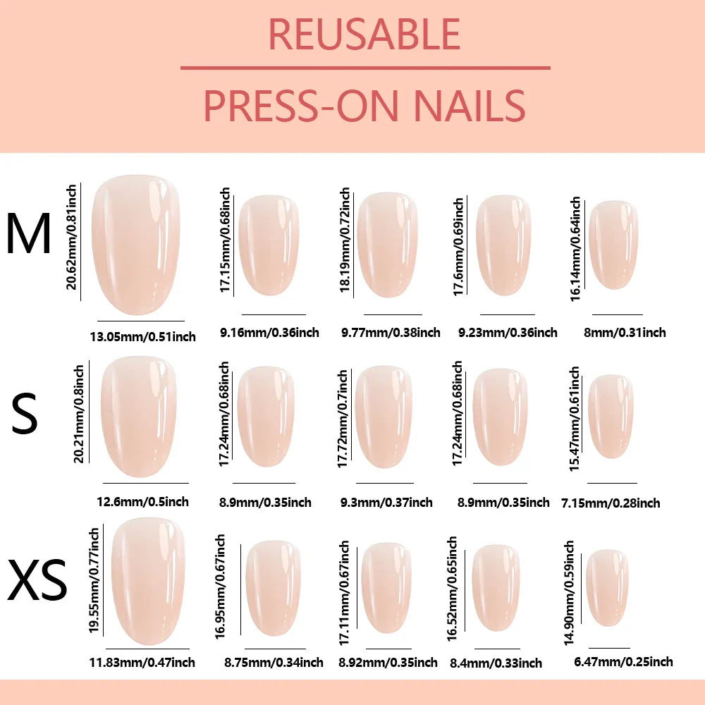 150Pcs Gradient Nude Short Almond Fake Nails XS/S/M Size Glossy Full Cover Press On Nail