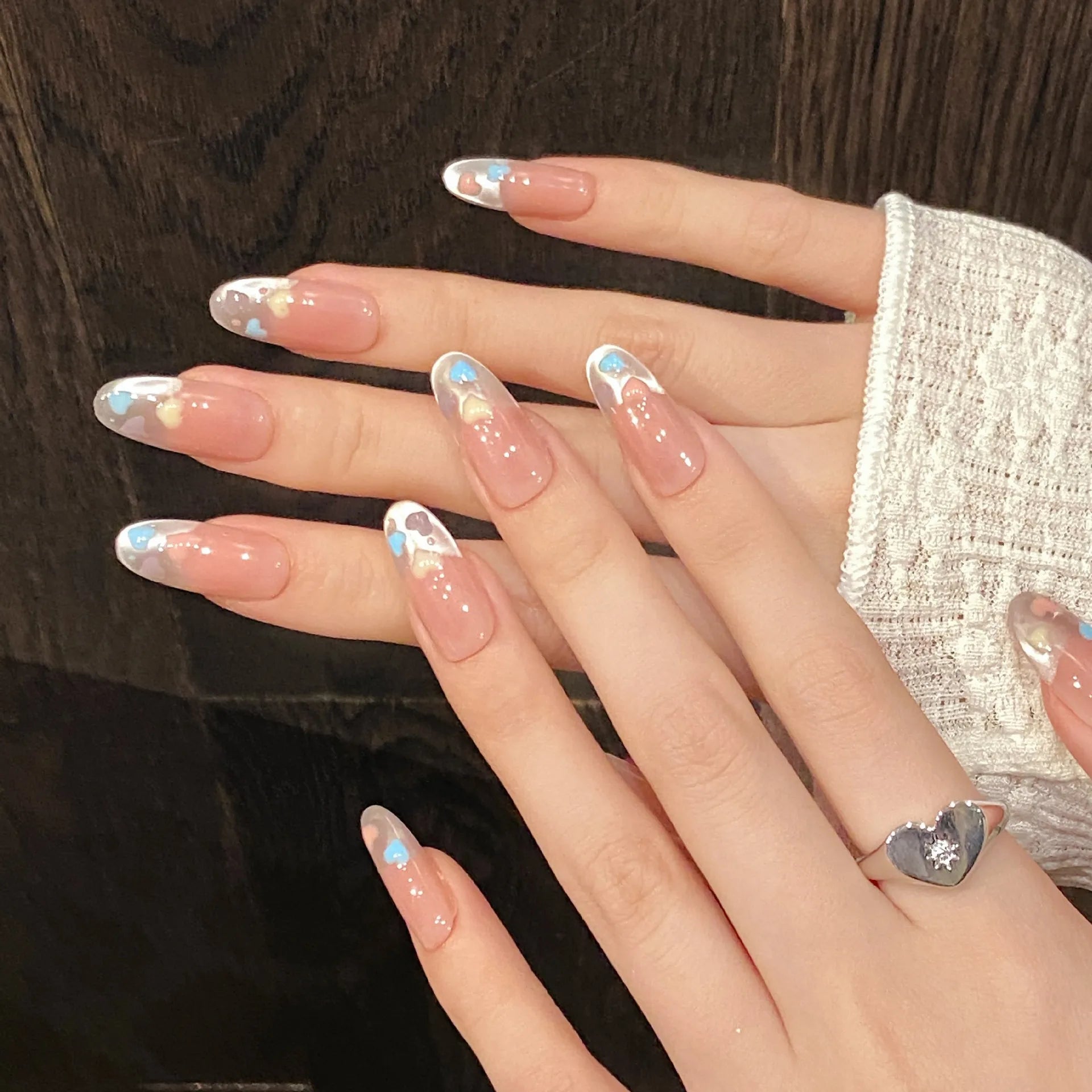 10pcs Simple Handmade Fake Nail Tip Gradient Pink Design False Nail Art Reusable French Cat's Eye Mid-length Oval Press on Nails