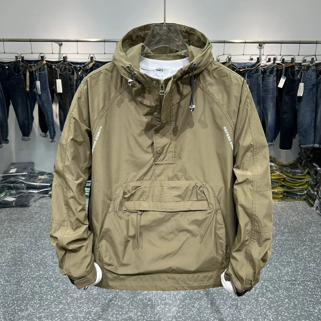 Long Sleeve Hooded Jacket Casual Outerwear with Zipper Pockets Outdoor Work Jacket Bomber Baseball Jacket