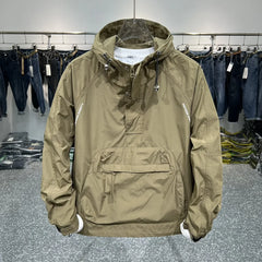 Long Sleeve Hooded Jacket Casual Outerwear with Zipper Pockets Outdoor Work Jacket Bomber Baseball Jacket