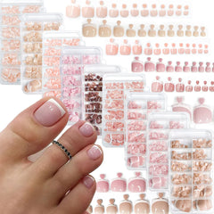 120pcs/Box 9 Styles French Fake Press On Toenails Short Square Nude Pink French Glossy False Toe Nail Full Cover Toe Tips