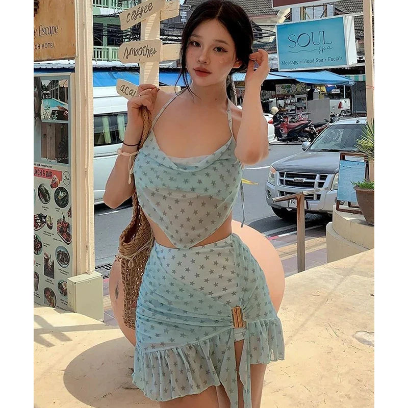 Mint Mambo Bikini Set Luxury Skirted Two-Piece Swim Dress with Push-Up Top Slimming Resort Swimwear