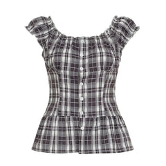 Rockmoer Tartan Plaid Sweet Slim Blouse
