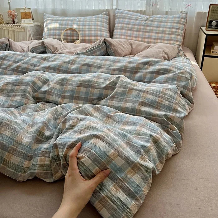 class A high gram weight linen raw hemp four-piece set jacquard quilt cover bed sheet student dormitory three-piece set