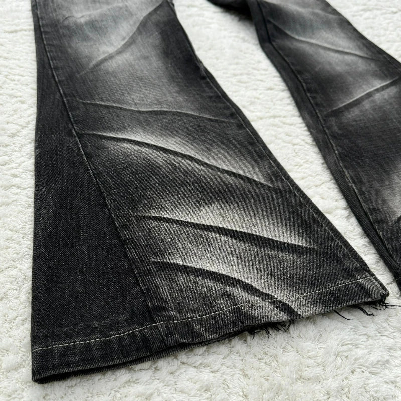 Y2k Flared Lace Up Jeans Retro Washed Paw Prints Double Waist Slim Fit Jeans Gothic High Street Wear Unisex Bootcut Jeans