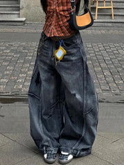 American Street Hip Hop Black Wash Machete Jeans Y2K Retro Old Ripped Loose Spice Girls Harajuku Casual Wide Leg Jeans