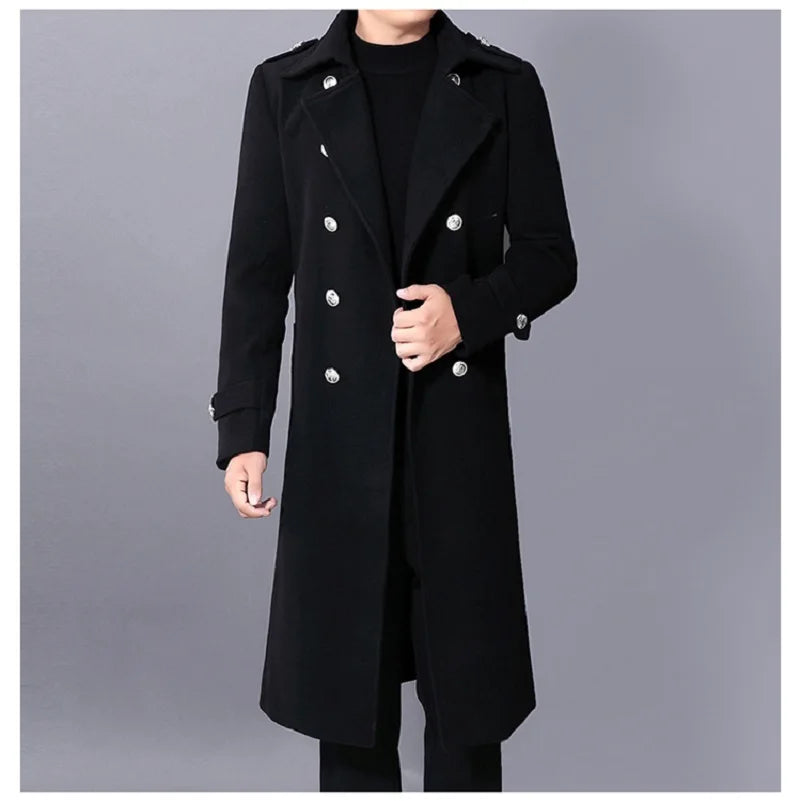 Long dust coat Warm Trench Woolen Cloth Coats Double Breasted Slims Solid Business Outwear